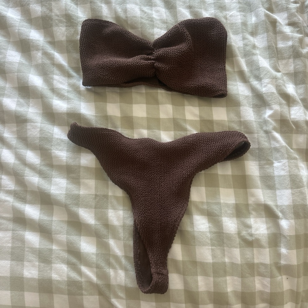 ASOS Brown Textured Bandeau Bikini Set